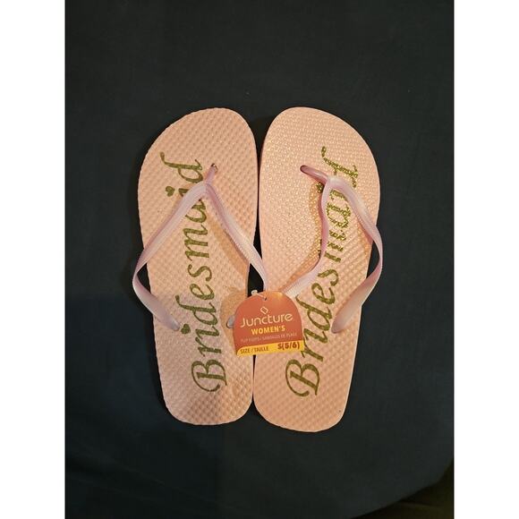 Bridesmaid Gold Glitter Flip Flops Size 5/6 New - Picture 1 of 4